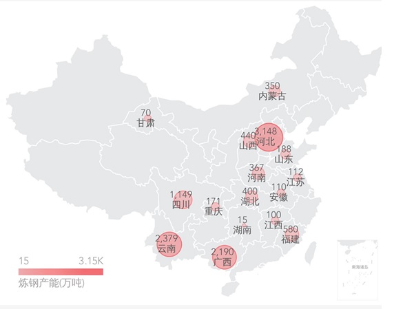 各地区新建炼钢产能分布图